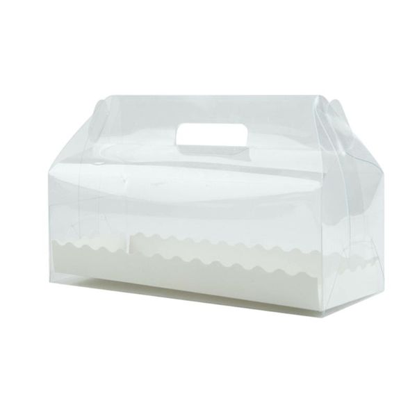 

6pcs transparent cake roll packaging box with tray portable swiss containers dessert holder (long) gift wrap