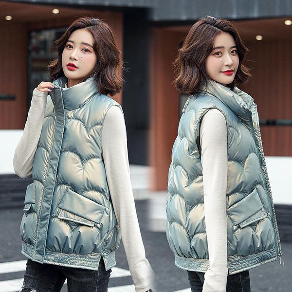 

women's vests 2021 autumn winter cotton vest coat korean bright face loose thick jacket slim sleeveless parka fashion waistcoat, Black;white
