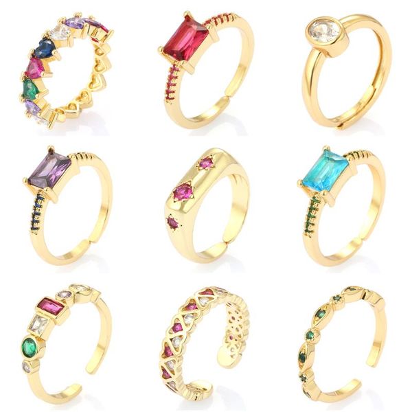 

cluster rings boho colorful geometric micro pave cz for women punk hip hop ring men gold adjustable bohemian copper, Golden;silver