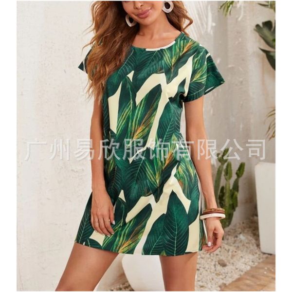 

boutique dress 2021 summer women's tropical printed bat sleeve, Black;gray