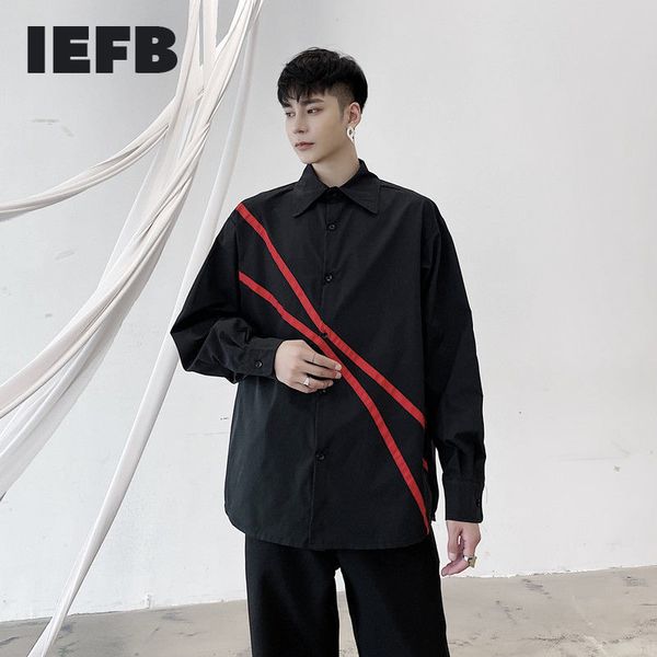 IEFB / abbigliamento da uomo design colore di contatto nero rosso oversize camicie primaverili maschili alla moda tutto-fiammifero top alla moda coreani 9Y3962 210524