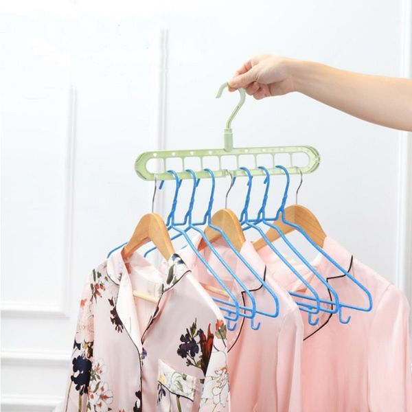 Cabides racks rack de secagem 9 orifícios Multifunction Roupas de roupas de plástico, economia de armazenamento de armazenamento organizador de armário dobrável