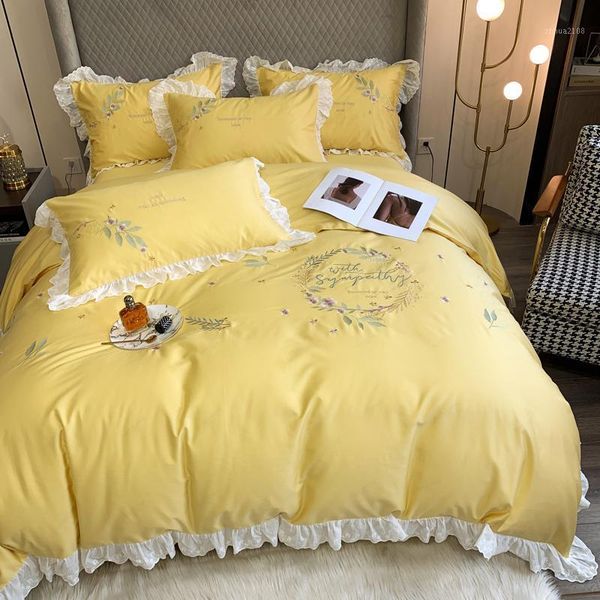 

bedding sets luxury soft cozy 1200tc egyptian cotton princess set flowers embroidery lace duvet cover flat/fitted sheet pillowcases1