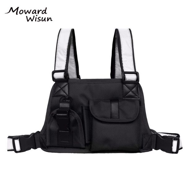 

waist bags tactical vest men bag reflective strap radio harness chest front black fanny pack hip hop rig kanye