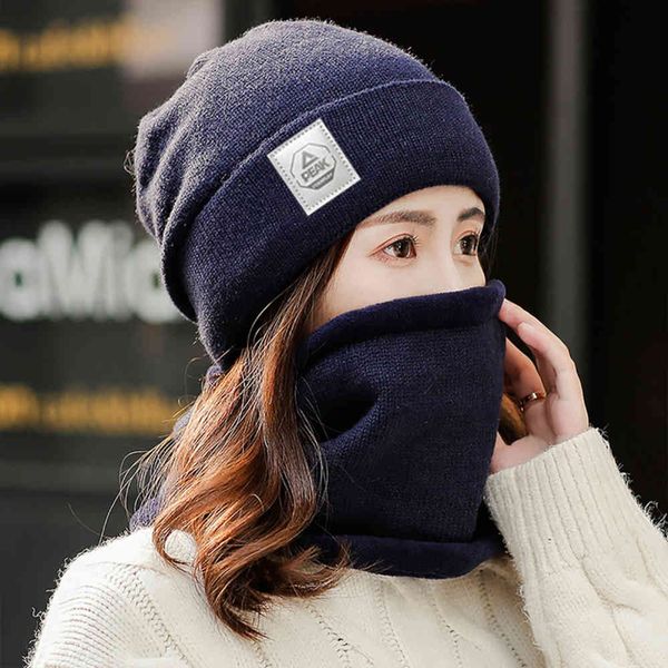 

hat [hat + bib]winter wool hat thickened warm knitting fashion outdoor cold proof cotton hat plush, Blue;gray