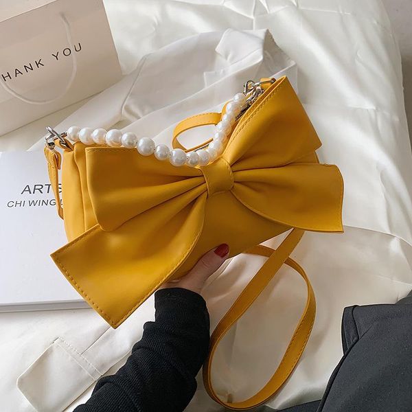 

cute japanese-style leather handbags female shoulder crossbody bags for women messenger ladies tote bow yellow bolsas evening