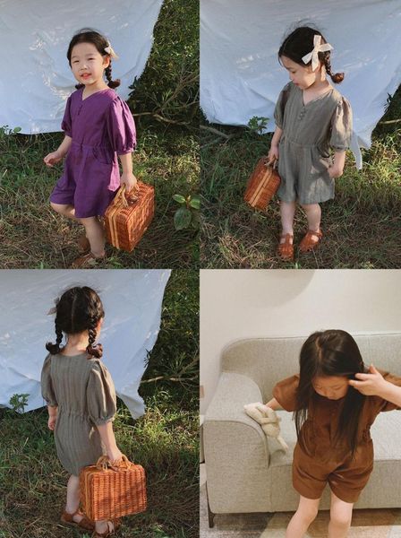 

jumpsuits brand summer toddler infant baby girls romper 2-6 years short sleeve brief style shorts sunsuit playsuit pants, Blue