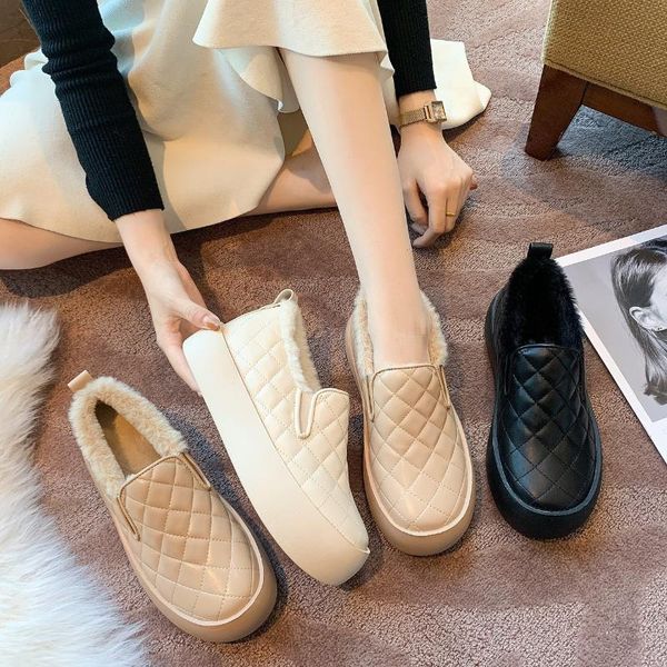 

boots slip on white shoes for women winter padded platform sneakers 2021 female lazy warm fur ankle, Black