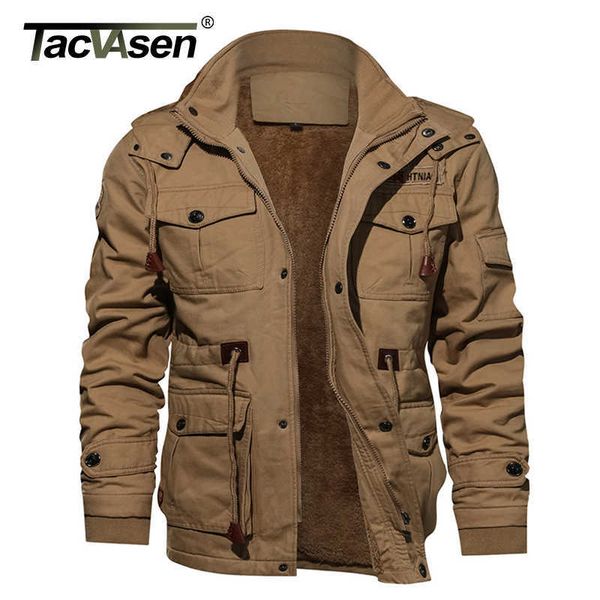 

tacvasen military thicken fleece jacket mens winter casual hooded jacket coat pilot cargo cotton jackets windbreaker parka man 210927, Black;brown