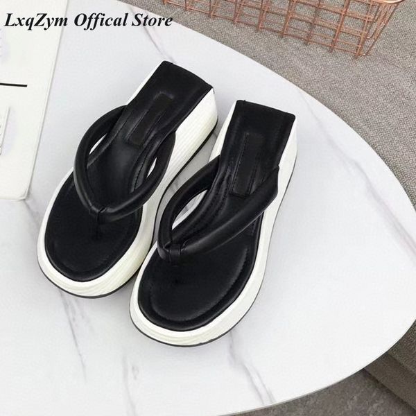 

summer new woman wedges comfortable thick sole high heel designer casual beach flat shoes women slippers sandals, Black