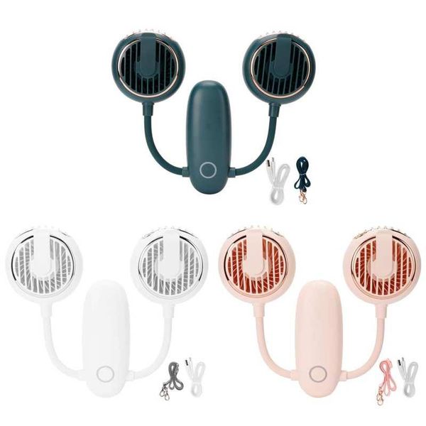 

dual-head usb fan 360 degree rotating neck-hanging electric fans for outdoor