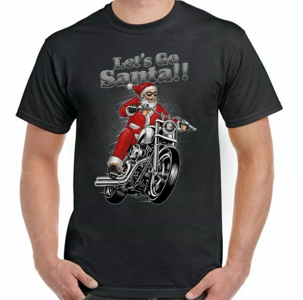 

Let's go Santa Funny Mens Biker T-Shirt Custom Bikes Bicycle, White;black