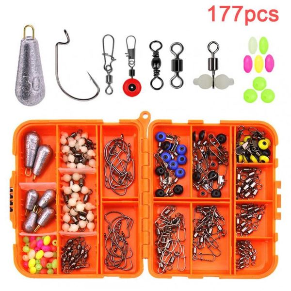 

fishing accessories 177pcs texas kit including crank hook beads sinker weights snaps rolling swivel sea tackle box