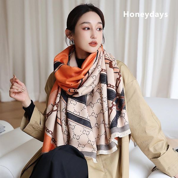 

scarves designer chain letter cashmere scarf winter double-sided printing thick tassel neckerchief bufandas invierno mujer, Blue;gray