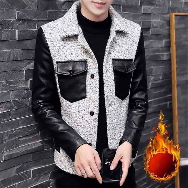 

british style patchwork woollen jacket coat men trench coat mens windbreaker winter jacket men autumn manteau homme hiver 211122, Black