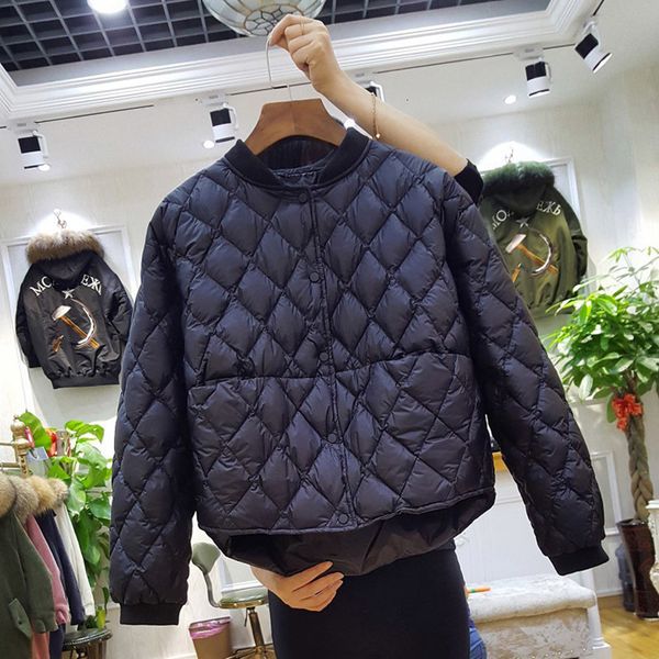 

women's down & parkas baseball jacket women short white duck outwear loose casual coat ultra light jackets over size, Black