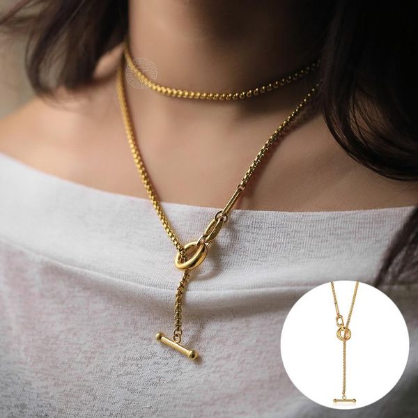 

chains trendsmax box chain lariat long necklace for women gold stainless steel cable charm choker toggle clasp female jewelry dn297, Silver