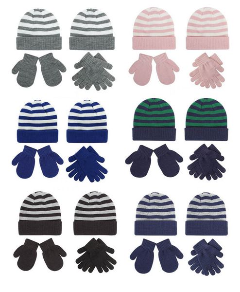 

kids hats girls boys caps autumn winter baby hat gloves 2pcs set striped knitted warm beanies children accessories 1-8y b8702, Yellow