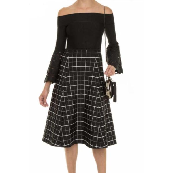 

casual dresses causal butterfly sleeve off-shoulder bandage for women quality jacquard patchwork 2021 fashion, Black;gray