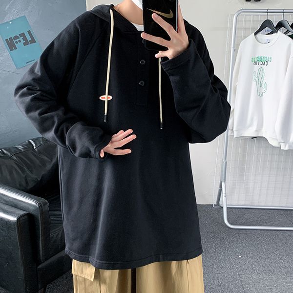 

mens sweater autumn boys' sweater men's hooded chic fashion casual pullover jacket loose and versatile thin top, Black