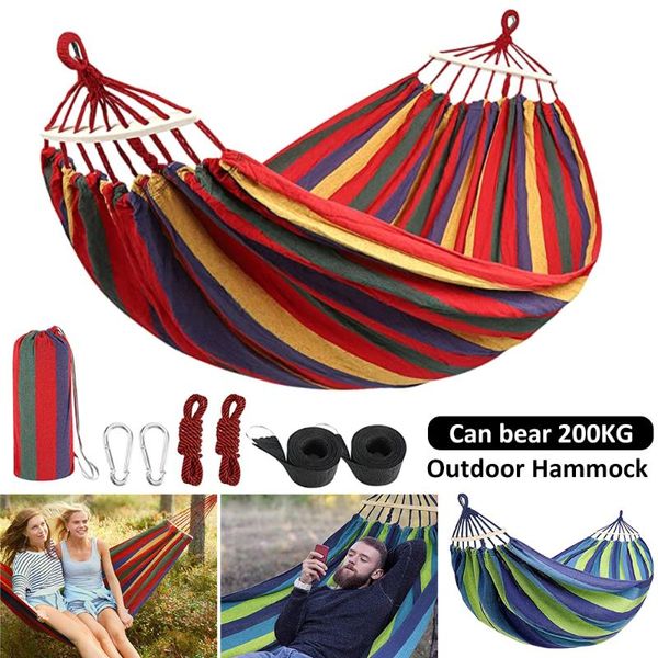 

camp furniture double hammock 2 person, canvas with carrying bag up to 440lbs camping for patio porch garden backyard lounging
