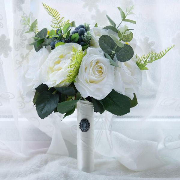 

decorative flowers & wreaths white and green elegant bridal ivory bouquets blue berries bouquet bride bridesmaid wedding ramo de novia