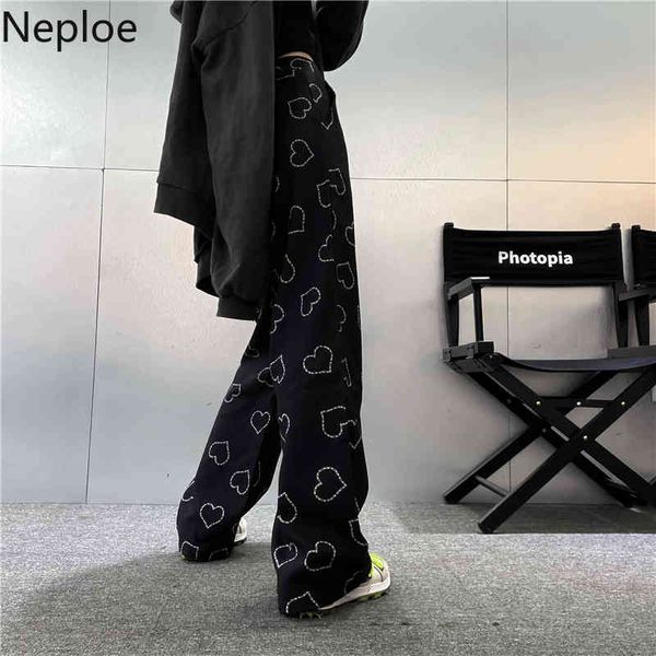 Neploe Harajuku Pantaloni larghi coreani a gamba larga Pantaloni larghi dritti vintage Streetwear BF Pantaloni sportivi casual neri a vita alta da donna 210422