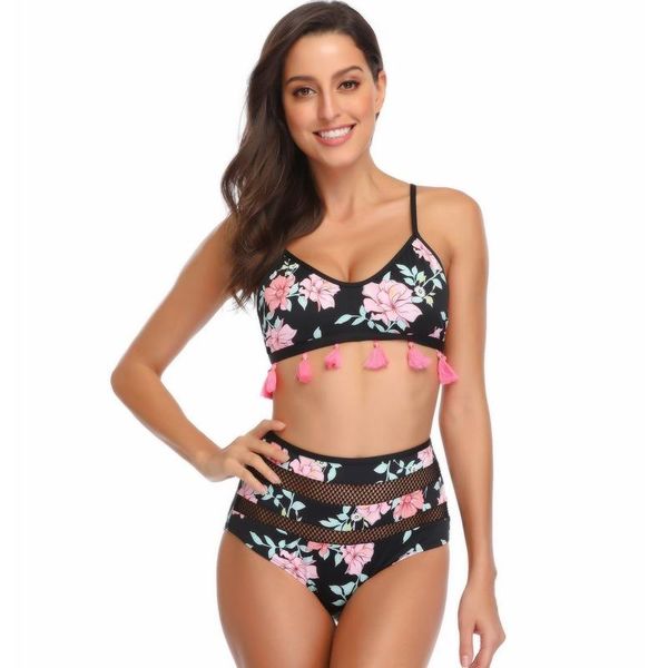 

women's swimwear high waist bikini swimsuit 2021 tassel female bikinis set push up swimming bathing suit ladies biquini, White;black