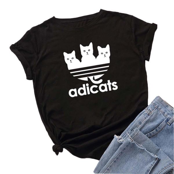 

kawaii cartoon cat women t shirts short sleeve cotton casual graphic tees black camiseta top, White