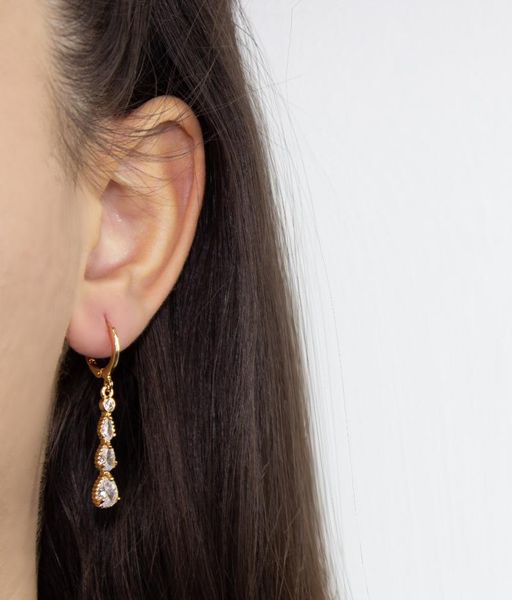 

hoop & huggie gold plated drop stone pendant ring earrings, Golden;silver