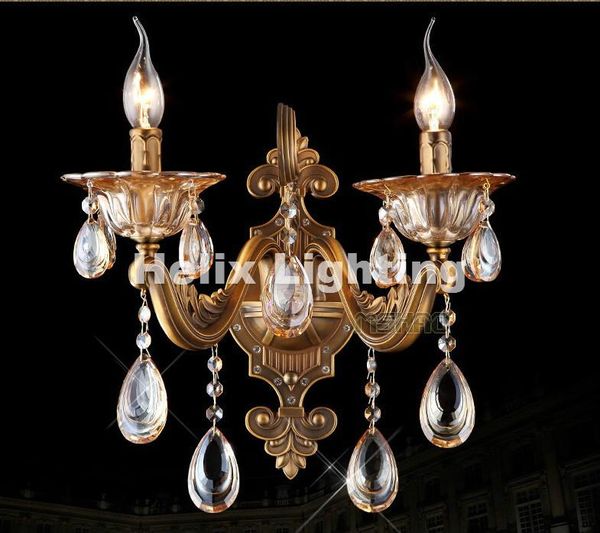 

wall lamp 2 lamps crystal candle double slider living room golden modern sconce