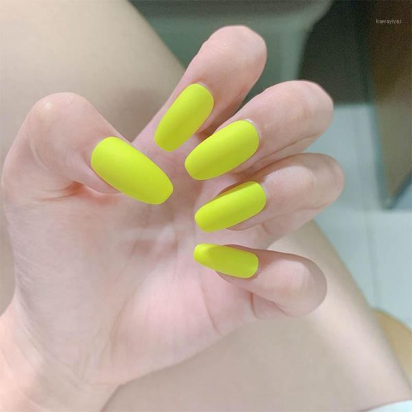 

pcs fashion ins style nails full cover matte yellow color ballerina fake europe and united stated false1, Red;gold