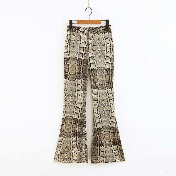 

women's pants & capris 2021 women fashion snake skin pattern printing casual flare long trousers mujer leisure zipper panelled p230, Black;white