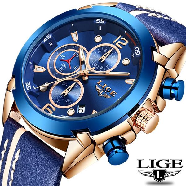 

wristwatches 2021 fashion men watch lige chronograph quartz sport military army relogio masculino, Slivery;brown