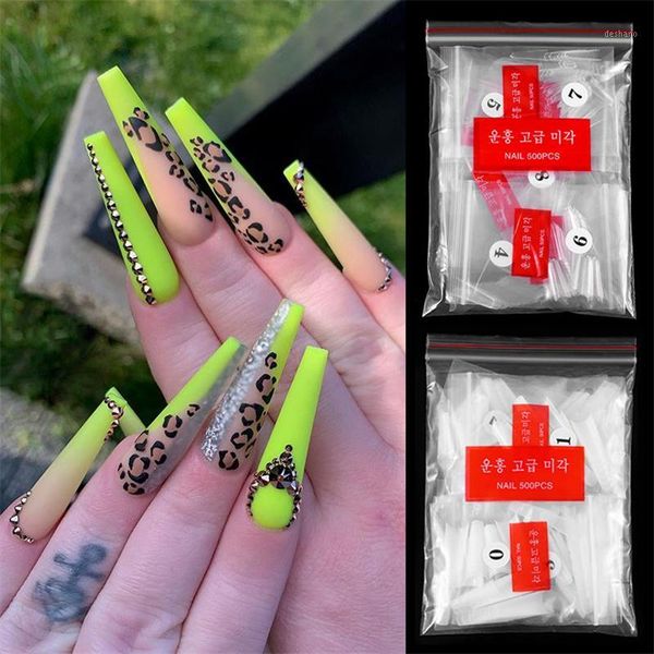 

500pcs natural clear french ballerina coffin false nails art tips acrylic half full cover long fake nail manicure tools1, Red;gold