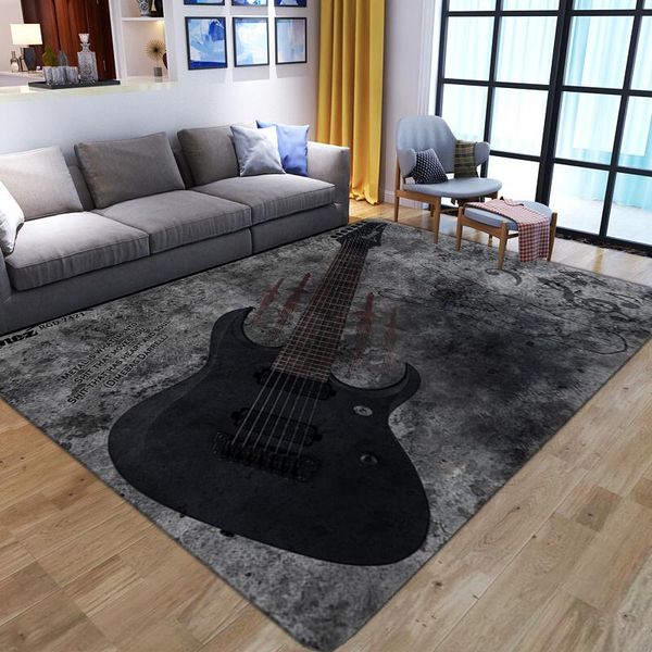 

carpets creative 3d black guitar printed floor door mat bedroom kids play non-slip large area rug bedside home living room decor