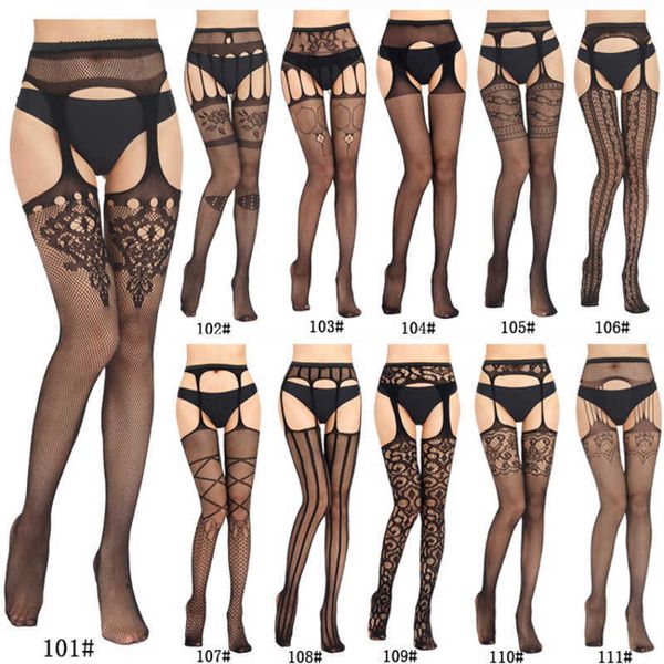 Nuove calze di lingerie sexy Costumi di pizzo di taglia libera Donne erotiche Tute lunghe con apertura sul cavallo Abbigliamento esotico