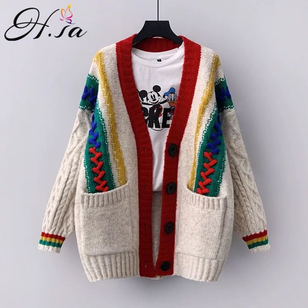 

h.sa women spring cardigans v neck off shoulder oversized sweater coat red twisted knitted long jacket lolita 210417, White;black