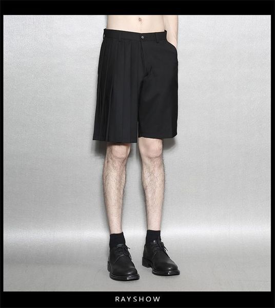 

men's shorts summer men loose casual rigid wind pure color pleat asymmetrical design five suit, White;black