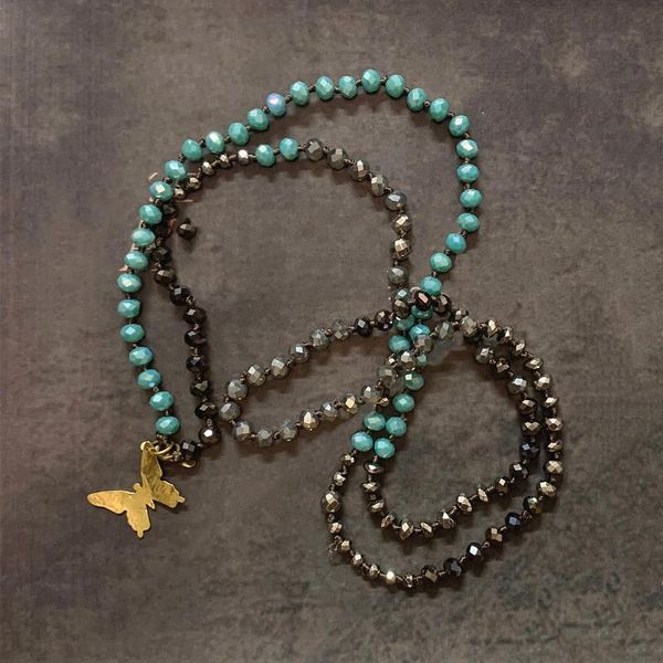 

beaded, strands vikiko clavicle chain female cold wind simple design butterfly necklace niche high-end crystal natural stone sweater, Black