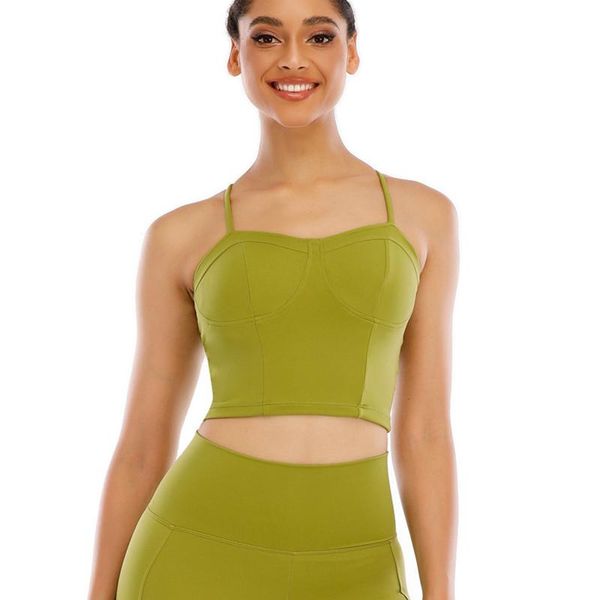 

yoga outfit back crop bra inner padded fitness tank elastic sport gym vest professional workout training camisole