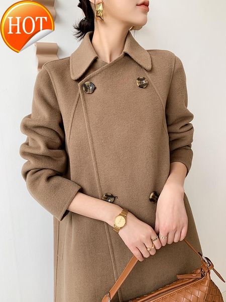 

women's tracksuits woolen coat double-sided mid-length over-the-knee loose casual 2021 autumn and winter high-end, Gray