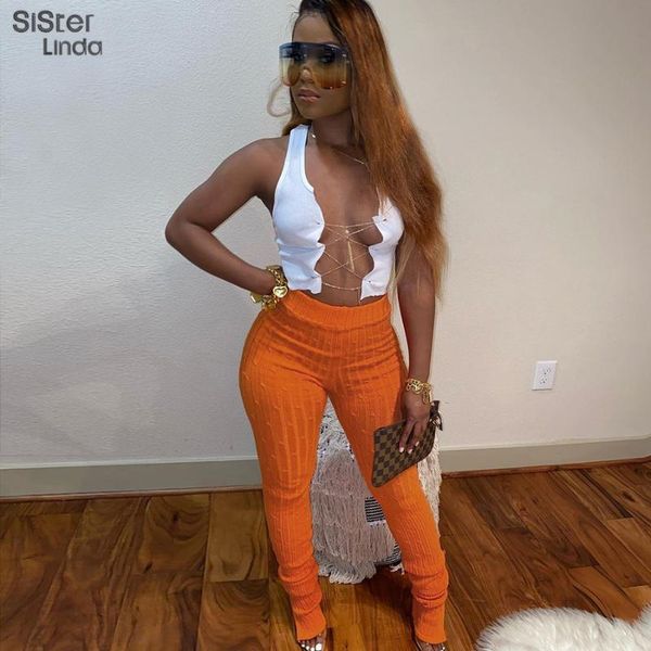 

sisterlinda sport women elastic y2k split flare pants leggings high waist knitted trousers jogger pant sweatpants streetwear2021 women', Black;white