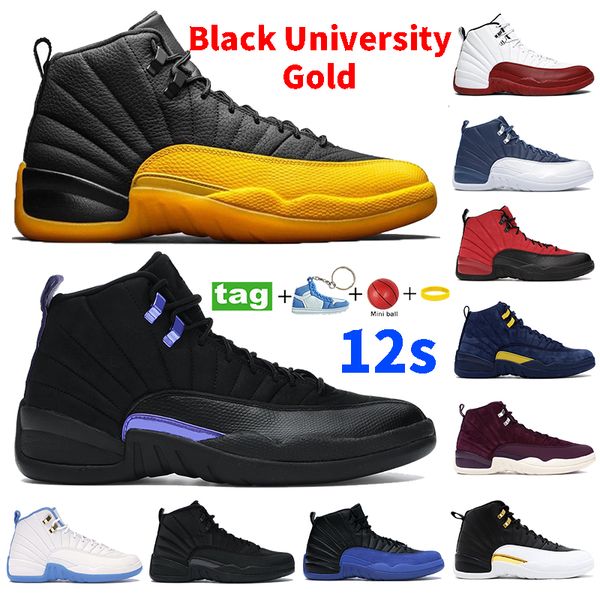 

fashion 12s men basketball shoes 12 indigo black dark concord university gold reverse flu game fiba low easter sports sneakers trainers