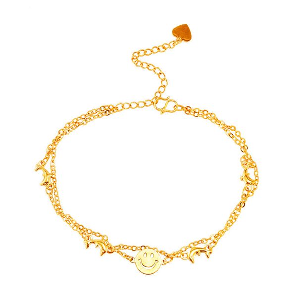 Gamba da spiaggia Bracciali multistrato in oro 24 carati per le donne Ciondolo a forma di fiore con perline Ciondolo a forma di delfino Cavigliera Femme Ragazza regali