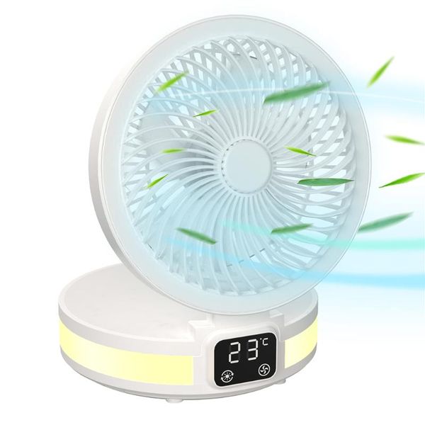 

electric fans mini foldable quiet desk fan bedside night light with digital temperature display usb rechargeable outdoor ventilator