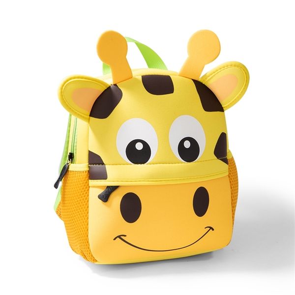 Crianças mochilas 3d girafa design meninas meninos sacos de escola criança crianças neoprene neoprene escola kindergarten bolsa dos desenhos animados 210809