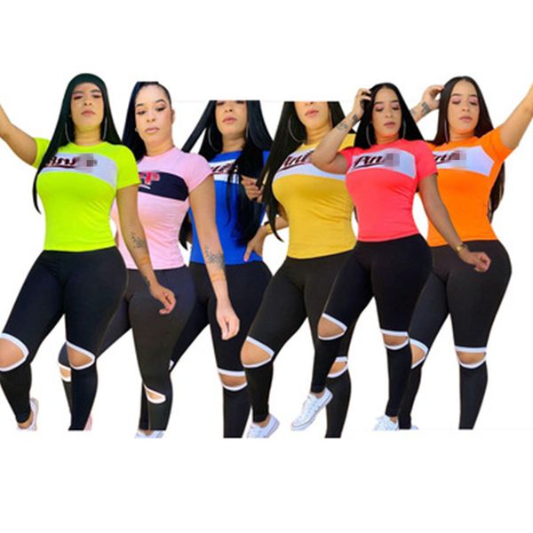 

letter print tracksuits round neck short sleeve tshirts & hollow out sweatpants joggers women two piece outfits casual suits, Gray