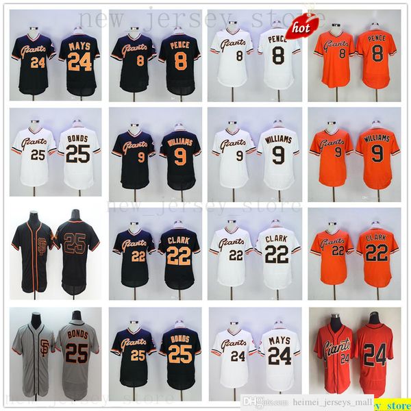 

2019th mens kids women youth baseball jerseys 8 hunter pence 9 matt williams 22 will clar 24 willie mays 25 barry bonds jersey, Blue;black