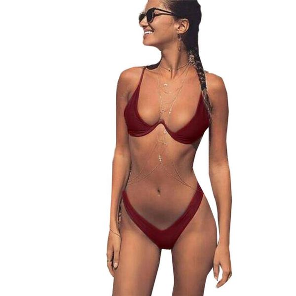 

bras sets stretch suit with steel support and breast pad push up swimwear off-shoulder bathing women beachwear 40ja24, Red;black